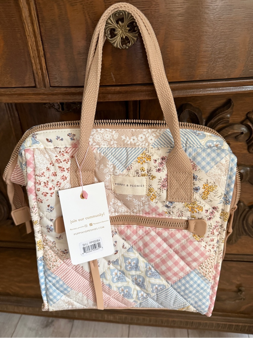 Poppy & Peonies Pastel Patchwork lunch tote